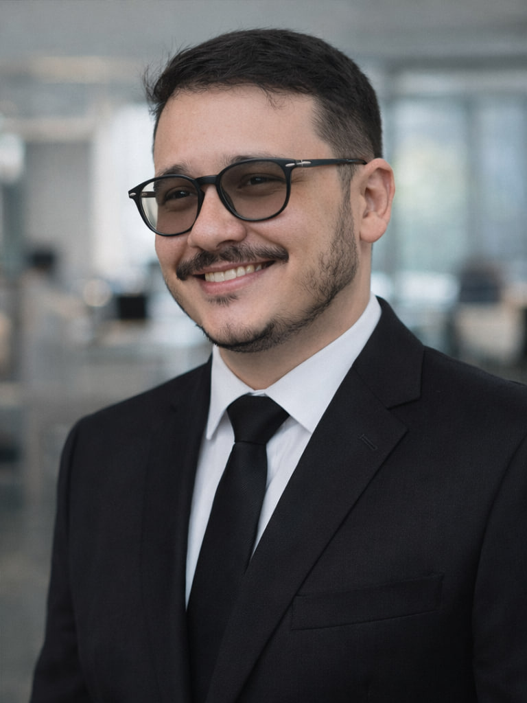 Bruno Fontes em traje social, especialista em redes e infraestrutura.